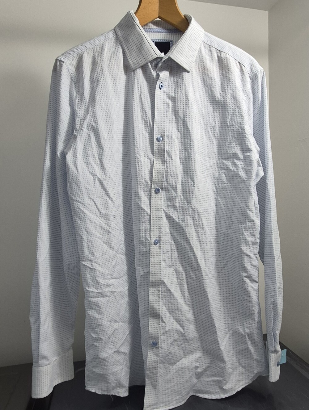 Daniel Hechter Light Blue Micro-Check Long-Sleeve Dress Shirt